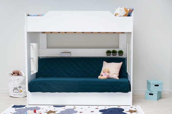 Двухъярусная кровать с диван-кроватью синий / белый